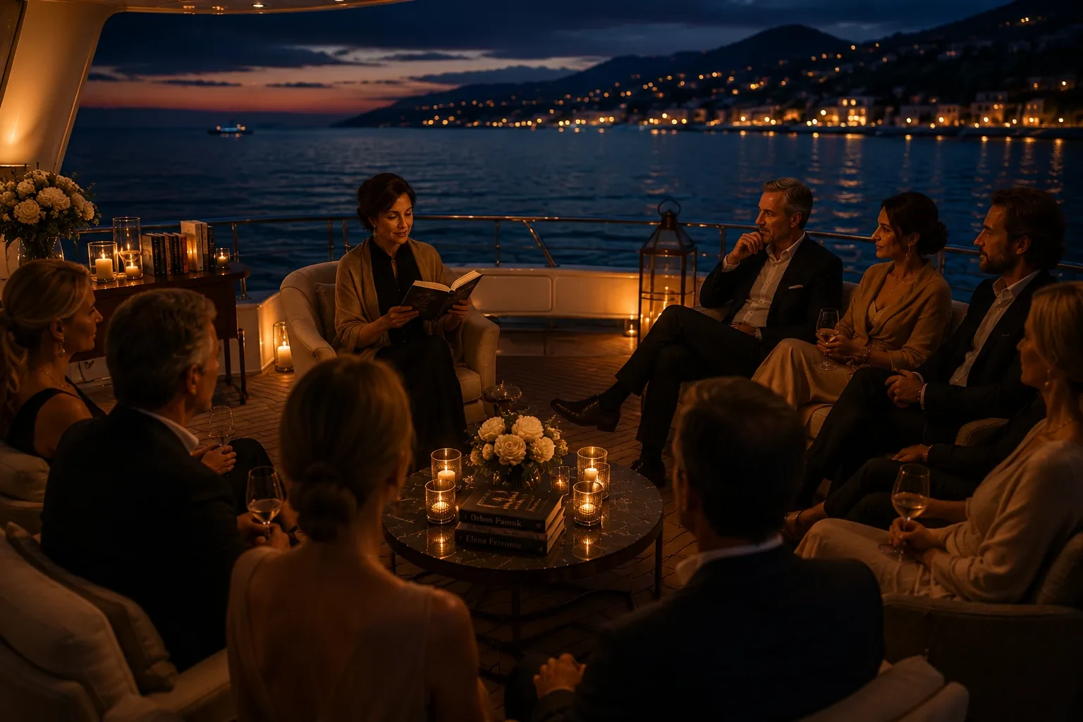 Private literarische Lesung in einem Yacht-Salon