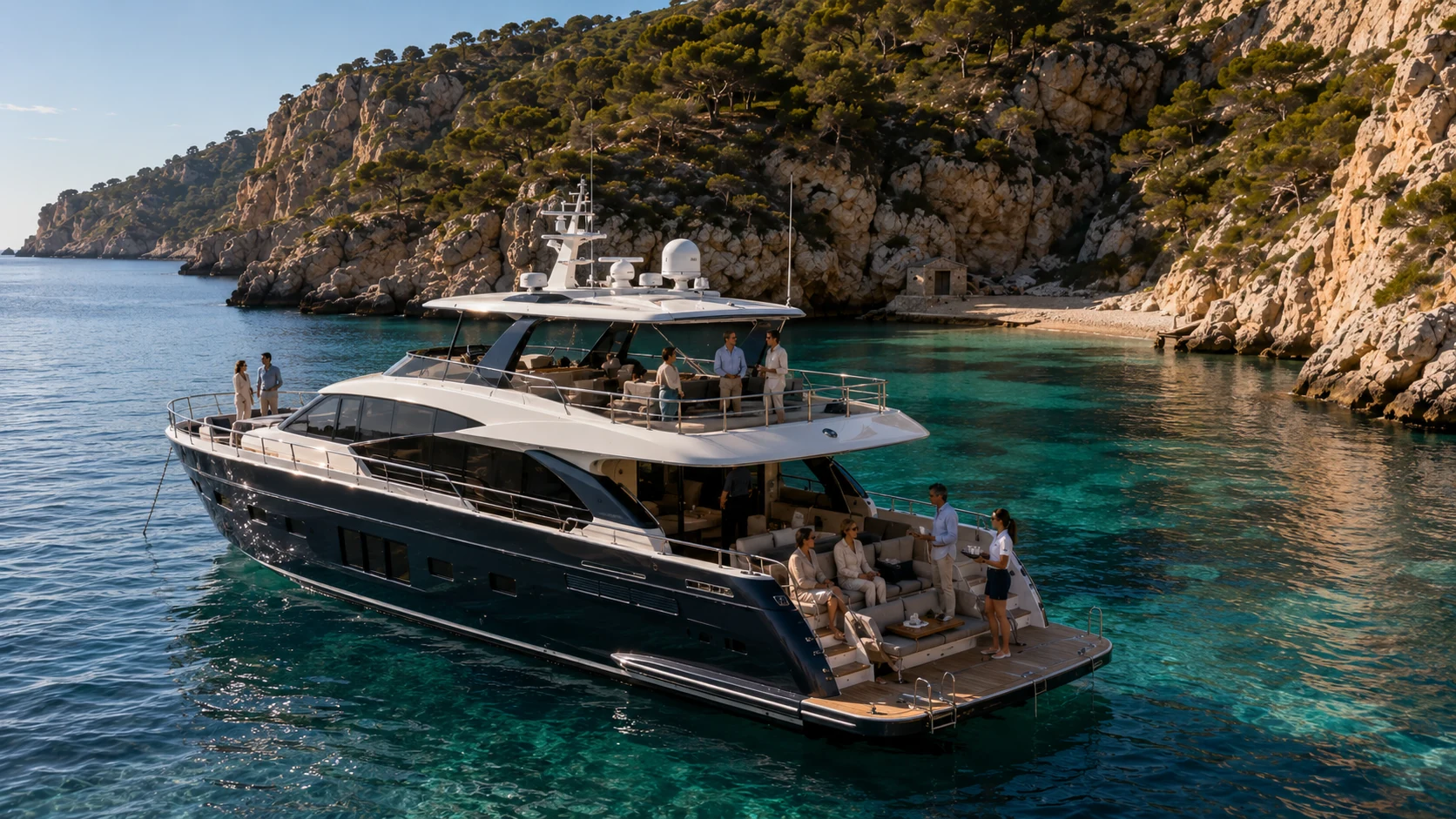 Crossover-Yacht in einer verborgenen mallorquinischen Bucht