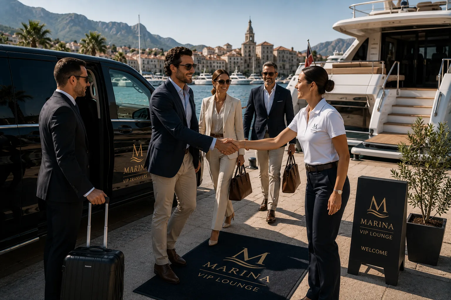 Guests arriving aboard a private yacht for an evening celebration