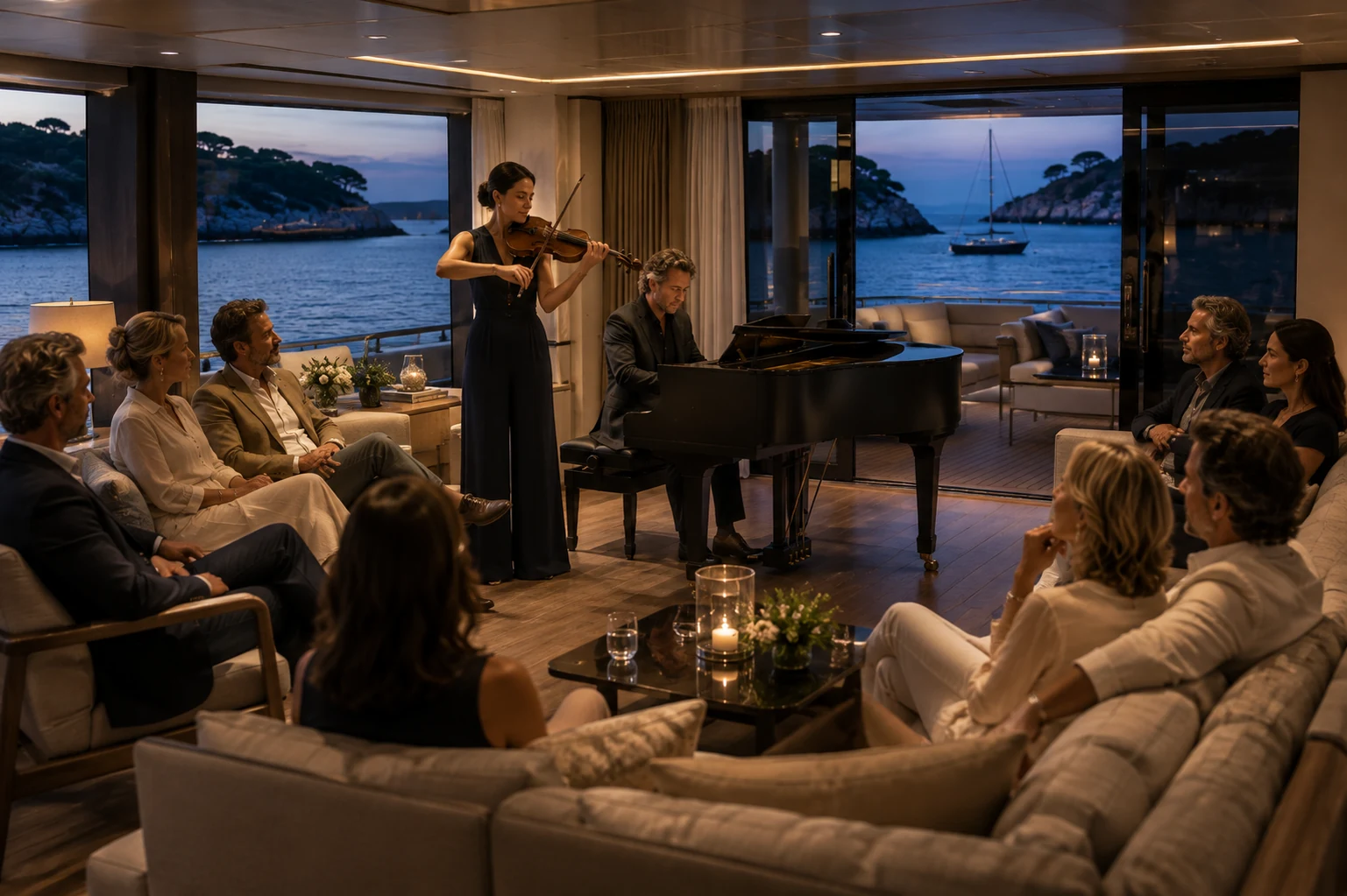 Violin and piano at a private yacht salon concert