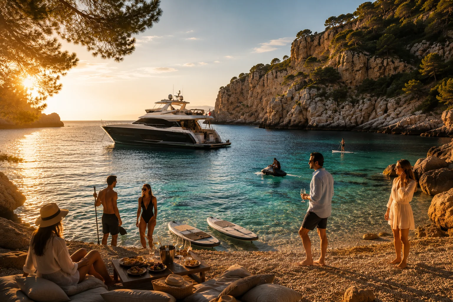A yacht in a hidden cove